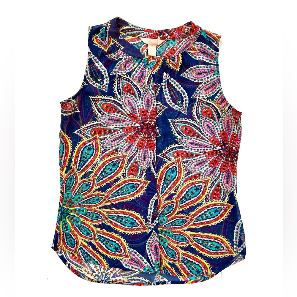 Banana Republic Multicolor Sleeveless Sheer Button Down Top- Size XS
